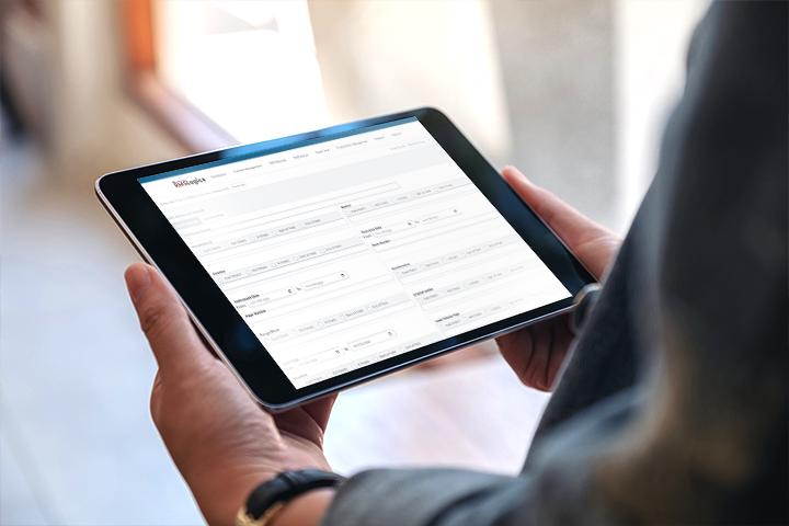 RMS Logics software displayed on an iPad, showing the ability to use the software from anywhere on any device.